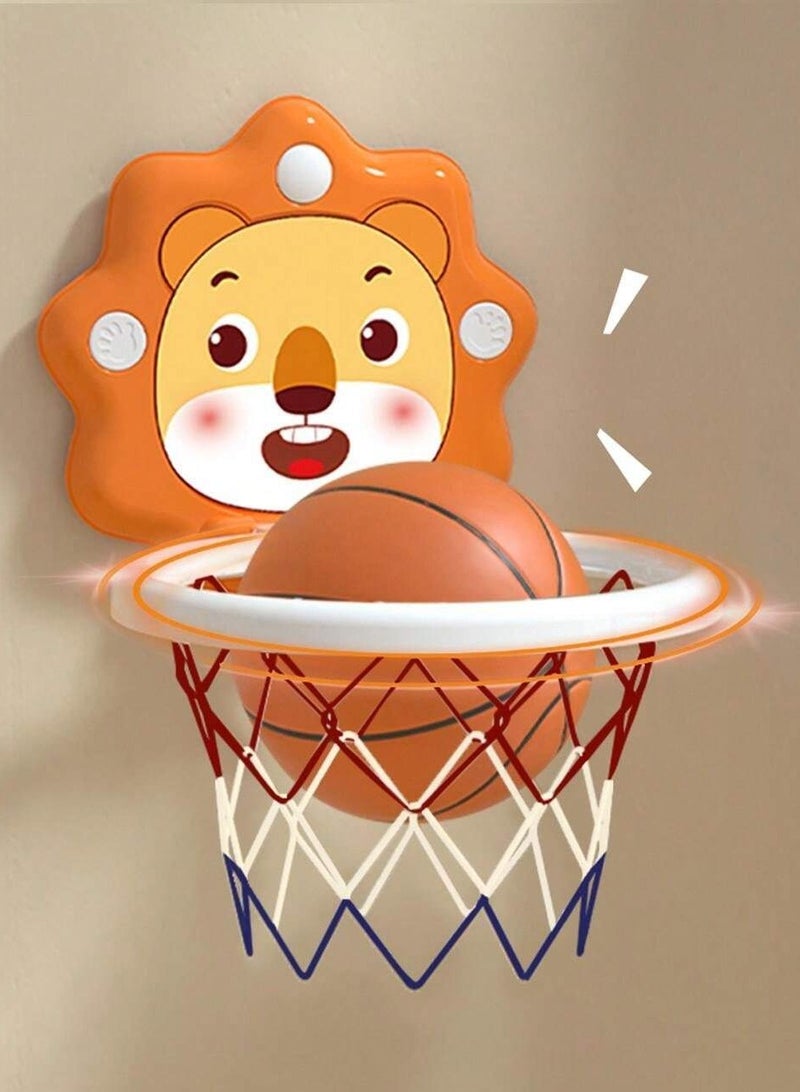 طقم كرة السلة للأطفال - لعبة رياضية مثبتة على الحائط بتصميم حيوانات كرتونية للعب الداخلي والخارجي - ارتفاع قابل للتعديل للمرح النشيط - مثالي لتعزيز النشاط البدني وتطوير المهارات للأطفال من عمر 3 سنوات فما فوق - Image 1