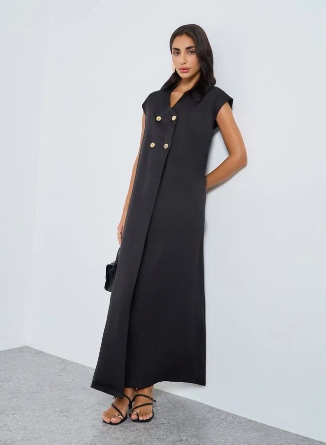 Black Double Breasted Maxi Jalabiya Dress