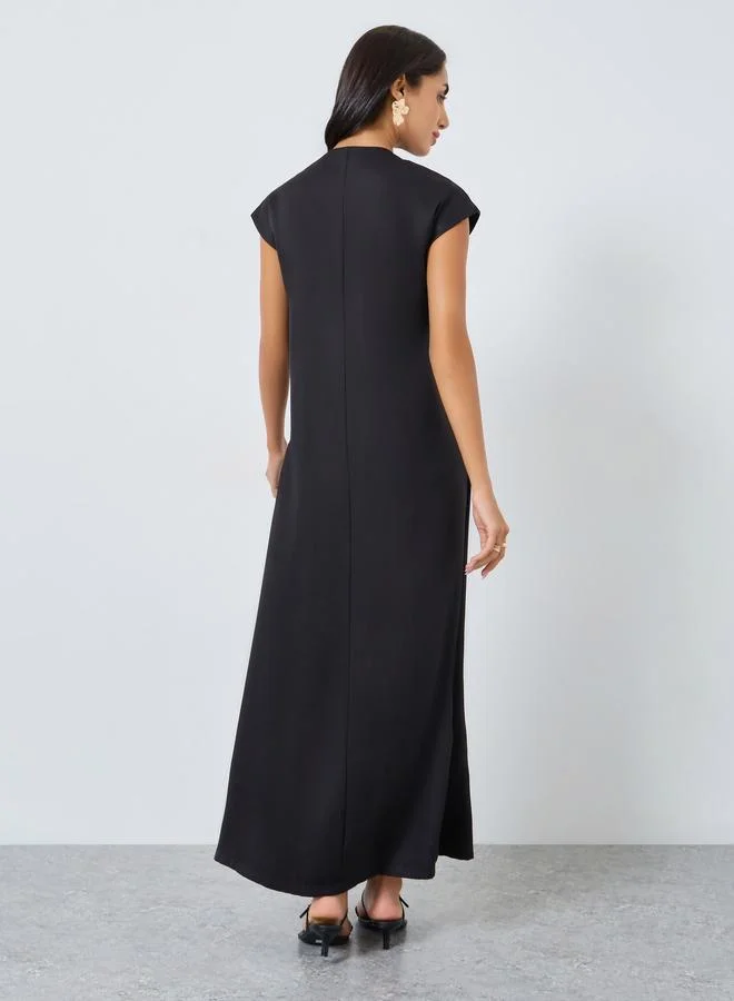 Amirah  Black Double Breasted Maxi Jalabiya Dress for Women | Best Price UAE