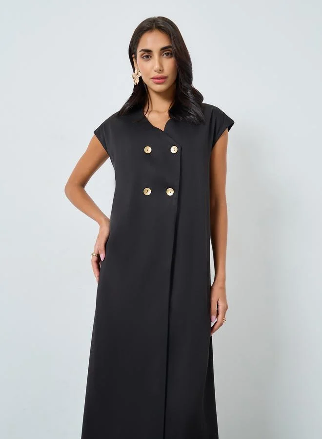 Amirah  Black Double Breasted Maxi Jalabiya Dress for Women | Best Price UAE