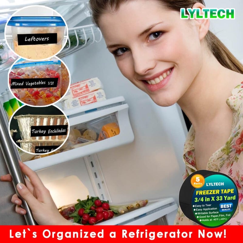 LYLTECH Black Freezer Tape 5 Rolls -165 Yard,Writable Surface,Easy to Tear, Low Temperature Resistance,Residue-Free Removal, Each Roll 3/4 in x 33Yard - Image 5