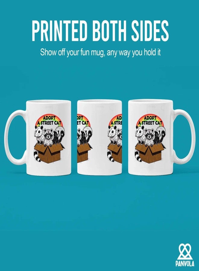 Panvola Adopt A Street Cat Funny Raccoon Lover Gifts Opossum Skunk Raccoon Mom Dad Girlfriend Boyfriend Sister Brother Novelty Drinkware Ceramic Mug 11 oz White Ceramic Mug 11 oz White - Image 3