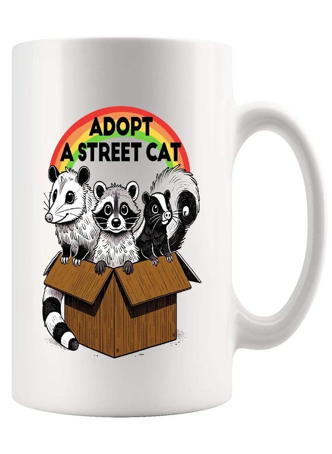 Panvola Adopt A Street Cat Funny Raccoon Lover Gifts Opossum Skunk Raccoon Mom Dad Girlfriend Boyfriend Sister Brother Novelty Drinkware Ceramic Mug 11 oz White Ceramic Mug 11 oz White - Image 1