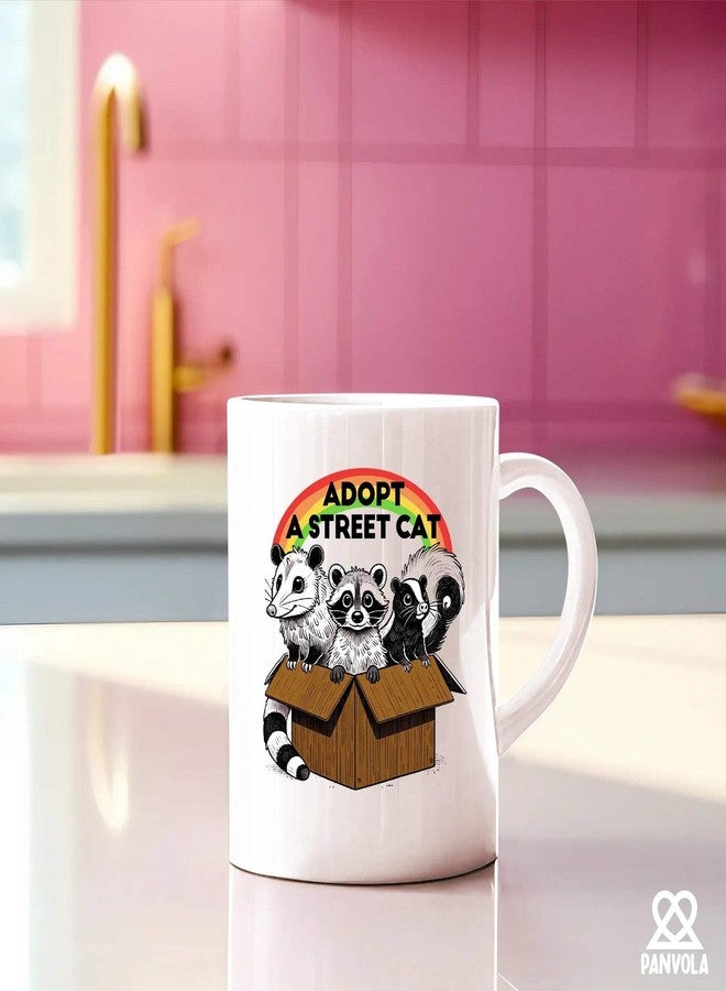 Panvola Adopt A Street Cat Funny Raccoon Lover Gifts Opossum Skunk Raccoon Mom Dad Girlfriend Boyfriend Sister Brother Novelty Drinkware Ceramic Mug 11 oz White Ceramic Mug 11 oz White - Image 5