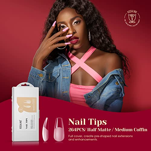 ROSALIND Half Matte Medium Coffin Fake Nail Tips 264PCS Press on Nails Coffin Full Cover Medium False Nail Tips DIY Manicure Salon Artificial Extension NailsOneSided No File - Image 5