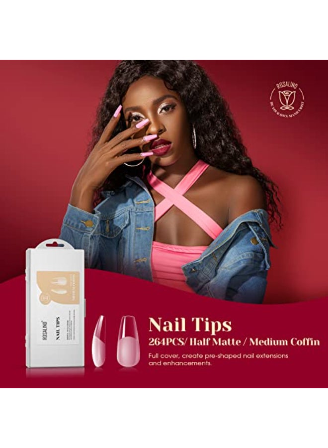 ROSALIND Half Matte Medium Coffin Fake Nail Tips 264PCS Press on Nails Coffin Full Cover Medium False Nail Tips DIY Manicure Salon Artificial Extension NailsOneSided No File - Image 4