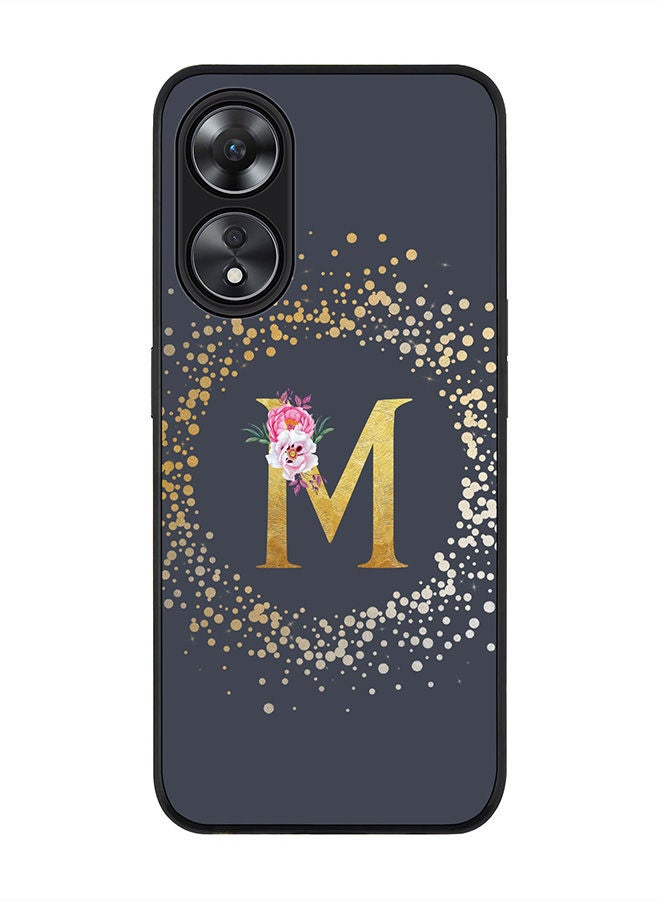Stylizedd Rugged Black edge case for Oppo A78 5G / Oppo A58 5G Slim fit Soft Case Flexible Rubber Edges Anti Drop TPU Cover -  Custom Monogram Initial Letter Floral Pattern Alphabet - M  (Grey ) - Image 1