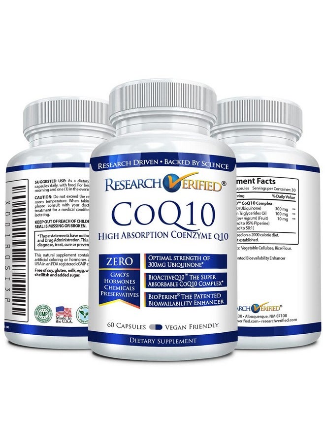 research verified - Research Verified CoQ10-100% Pure Extra Strength 300mg CoQ10 - Improved Absorption and Bioavailability with Bioperine - Boost Antioxidant Levels, Improve Cardiovascular Health, 180 Vegan Capsules - Image 1