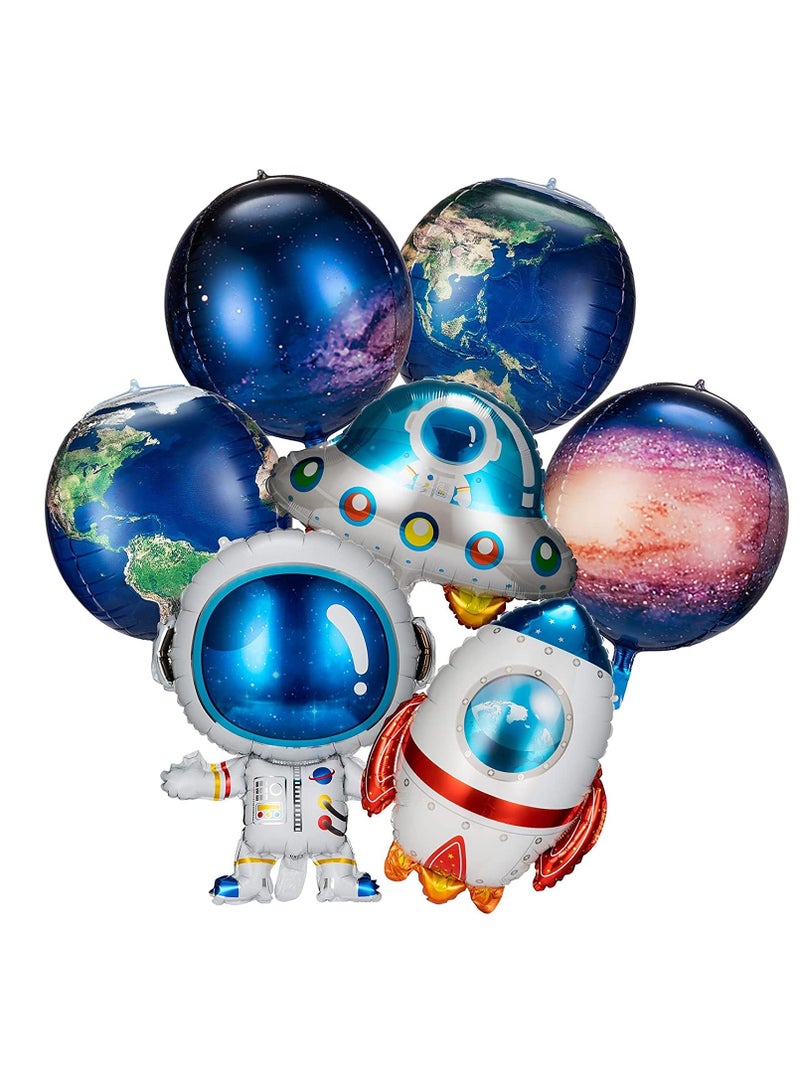 Excefore Galaxy Space Balloons, 8 Pcs Large Outer Space Cartoon Balloons, Inflatable Rocket Astronaut Earth Spaceship Foil Planet Balloons, Space Party Supplies for Birthday Party Baby Shower - Image 1