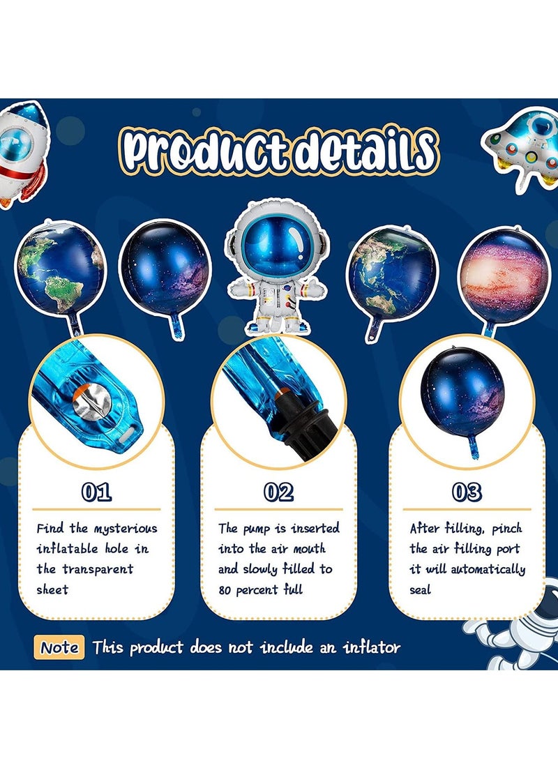 Excefore Galaxy Space Balloons, 8 Pcs Large Outer Space Cartoon Balloons, Inflatable Rocket Astronaut Earth Spaceship Foil Planet Balloons, Space Party Supplies for Birthday Party Baby Shower - Image 2