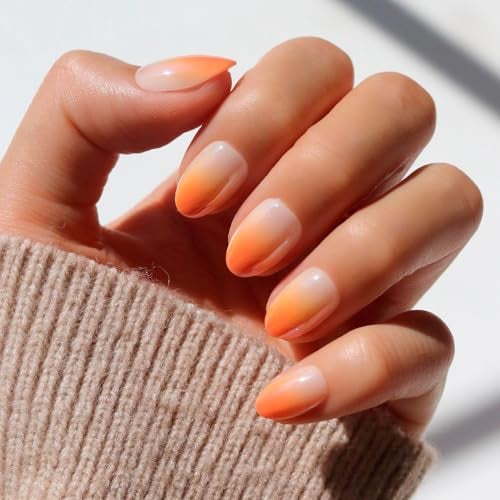 Glamnetic Press On Nails Candy Corn Short Oval Fake Nails with Ombre Design and Glazed Finish Salon Quality Halloween Nails 15 Sizes 30 Nail Kit with Glue - Image 1