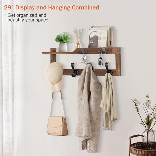 dreampossible Coat Rack Wall Mount with Shelf, Coat Hanger Wall Mount with Key Hooks and Mail Holder, Wood Entryway Floating Shelf with Hooks and Storage, Hat Rack for Wall Key Holder Mail Organizer - Image 5