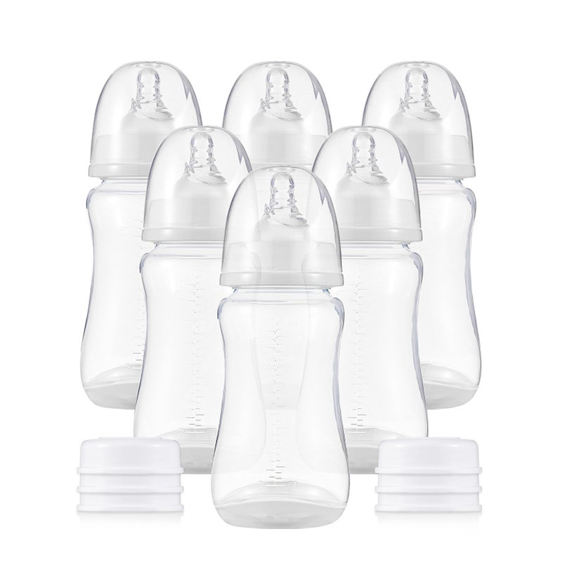 Baby Bottles with Silicone Nipple & Storage Cover Breastfeeding Bottles for Baby Food Grade PP Milk Storage Bottles 300ml Capacity Baby Feeding Bottles Baby Essentials, White & Pack of 6 - Image 1
