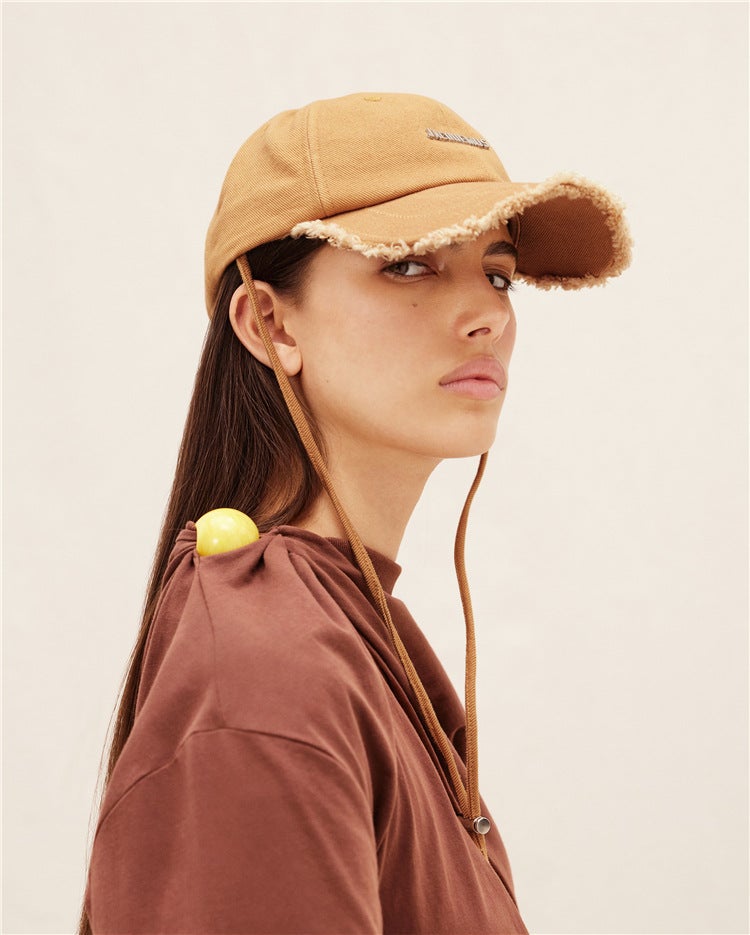 New JACQUEMUS Hyun-a Hyun-a Same-style Edge Grinding Baseball Cap Women''s Tassel Sunshade Sunscreen Cap with Windproof Rope - Image 4