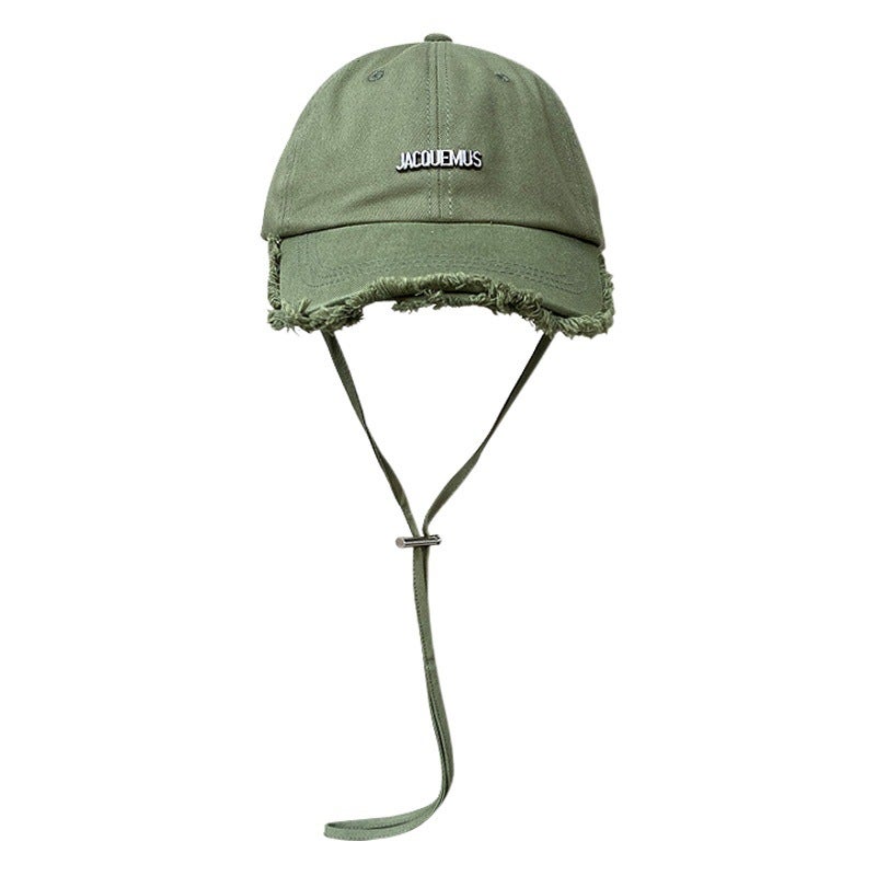 New JACQUEMUS Hyun-a Hyun-a Same-style Edge Grinding Baseball Cap Women''s Tassel Sunshade Sunscreen Cap with Windproof Rope - Image 2