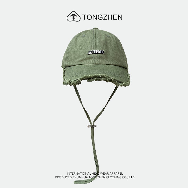 New JACQUEMUS Hyun-a Hyun-a Same-style Edge Grinding Baseball Cap Women''s Tassel Sunshade Sunscreen Cap with Windproof Rope - Image 3