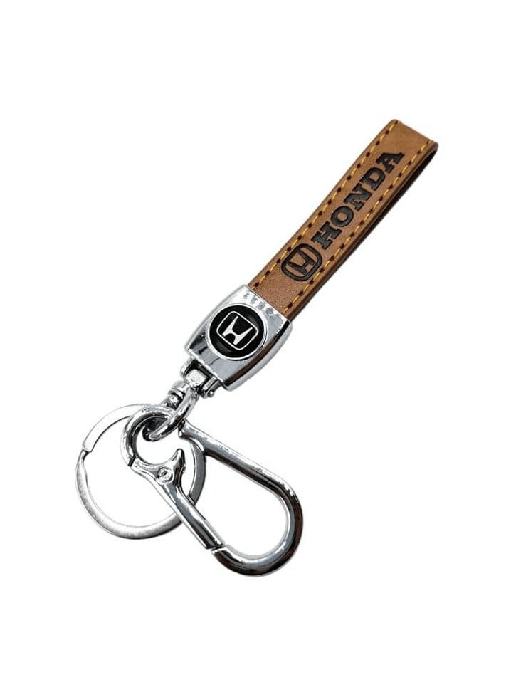 Honda Car Key Chain-HONDA, Metal Ring With PU Leather Strap Keychain, Home Key Chain, - Image 1
