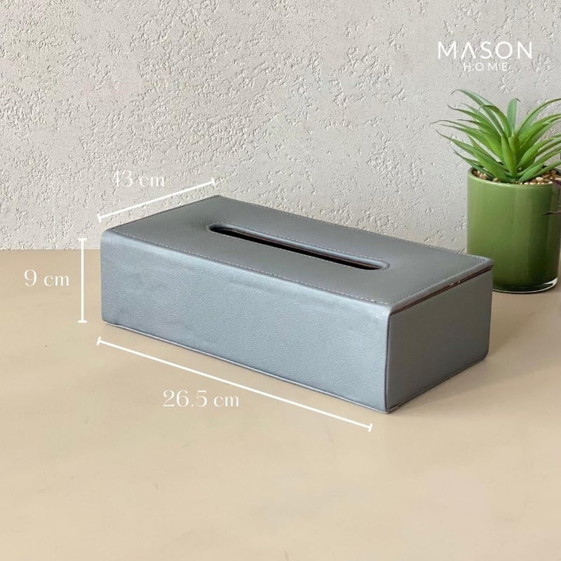 MASON HOME صندوق مناديل ميسون هوم من الجلد النباتي بلون رمادي - 1 قطعة - الطول 10.5" × العرض 5.25" × الارتفاع 3.5" | حامل مناديل ورقية | علبة مناديل - موزع - منظم | المنزل - المكتب - الطاولة - المكتب - السيارة (رمادي) - Image 3