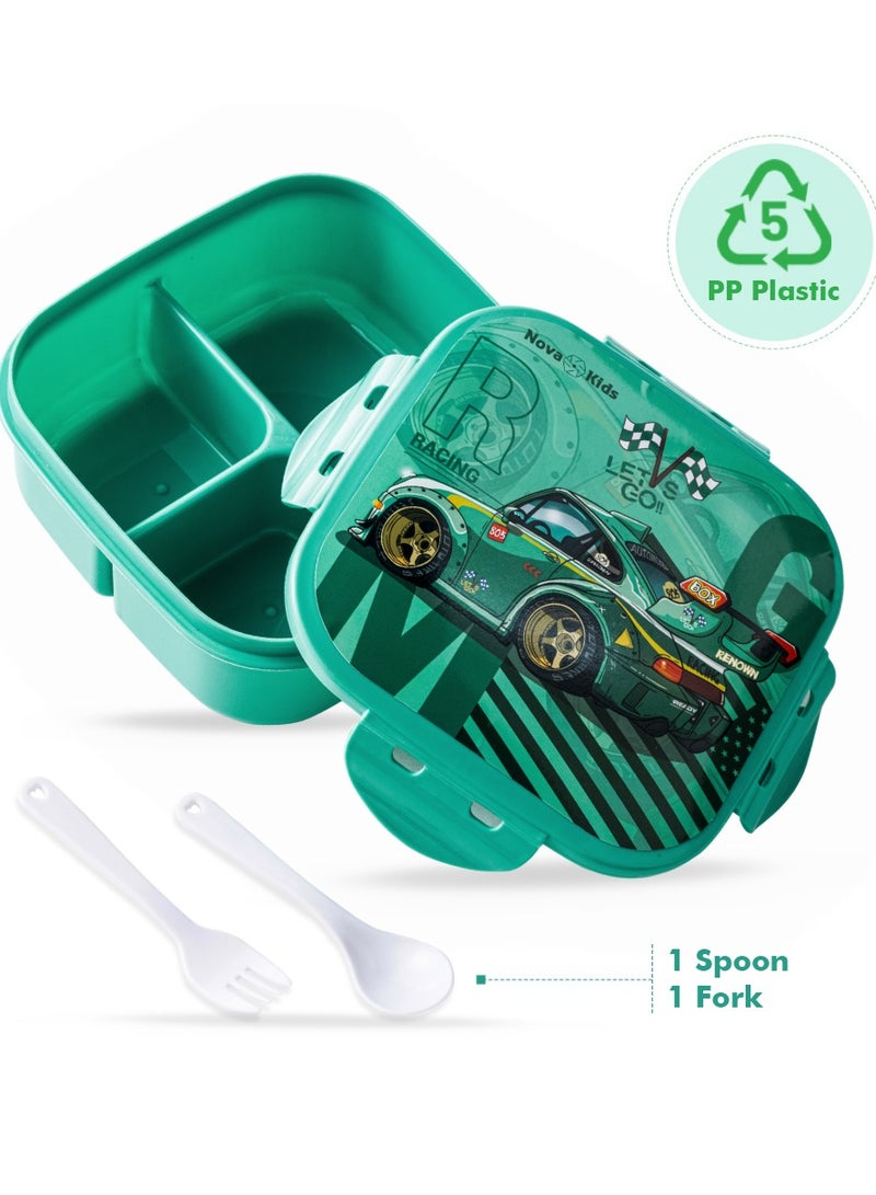 Nova kids حقيبة مدرسية نوفا كيدز مقاس 16 بوصة مع حقيبة غداء وحقيبة أقلام وصندوق غداء وزجاجة مياه - سباق سيارات - أخضر - Image 4