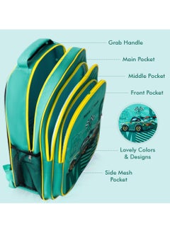 Nova kids Nova Kids 16 Inch School Bag With Lunch Bag, Pencil Pouch, Lunch Box And Water Bottle - Car Racing - Green  - Image 3