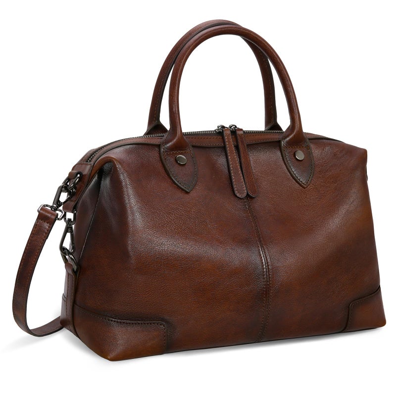 HESHE Genuine Leather Satchel Tote Bag for Women Leather Purse Large Capacity Top Handle Handbag Designer Shoulder Bags Vintage Cross Body Doctor Bag (Coffee) - Image 1