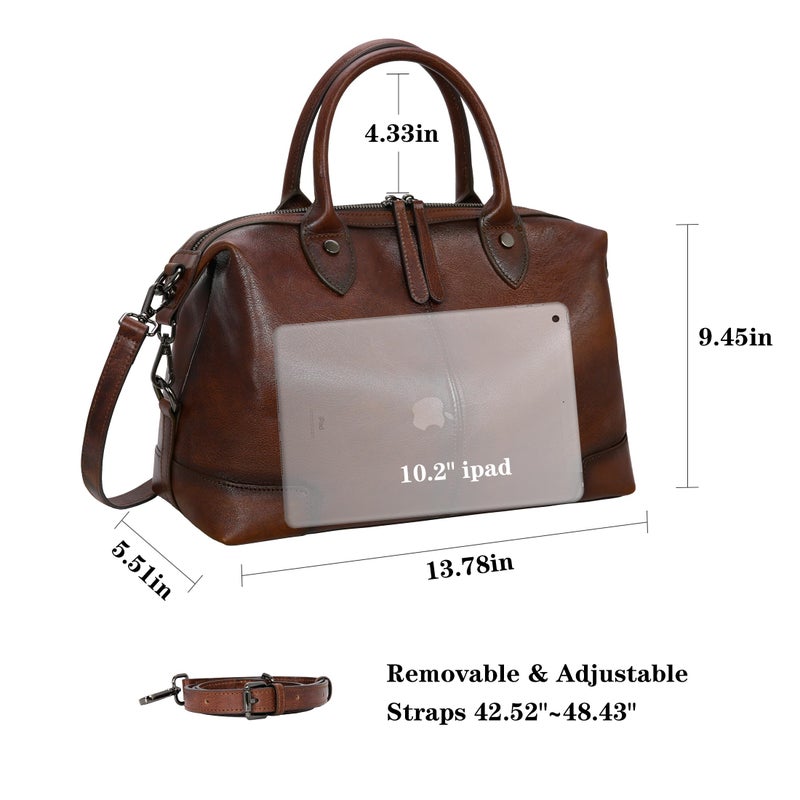 HESHE Genuine Leather Satchel Tote Bag for Women Leather Purse Large Capacity Top Handle Handbag Designer Shoulder Bags Vintage Cross Body Doctor Bag (Coffee) - Image 4
