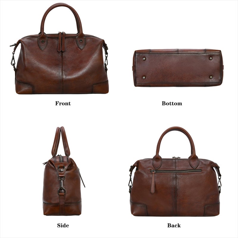 HESHE Genuine Leather Satchel Tote Bag for Women Leather Purse Large Capacity Top Handle Handbag Designer Shoulder Bags Vintage Cross Body Doctor Bag (Coffee) - Image 5