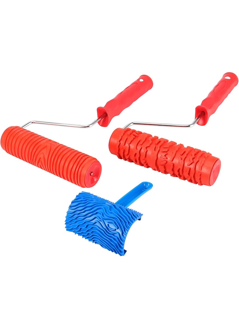 JAPCHET JAPCHET 3 PCS 7 Inch Wood Graining Painting Tool Set Rubber Wood Pattern Paint Roller with Plastic Handle Wood Grain Knurling Tool Set for Wall Decoration DIY Art Projects  - Image 5