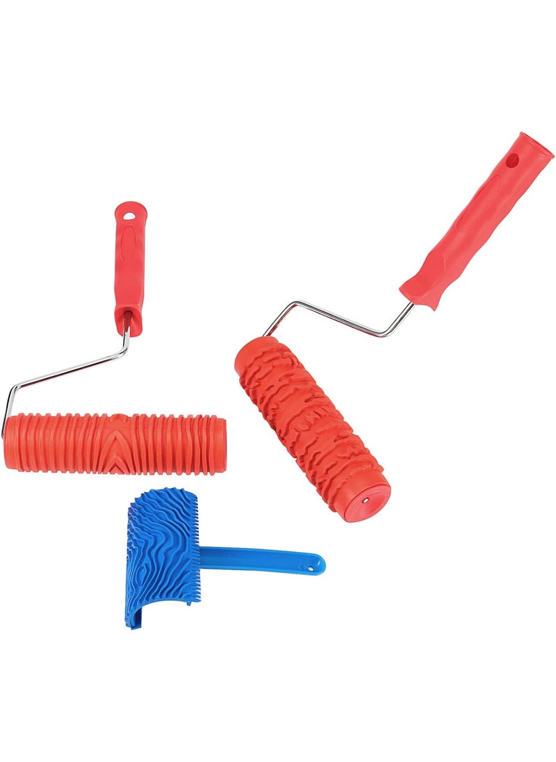JAPCHET JAPCHET 3 PCS 7 Inch Wood Graining Painting Tool Set Rubber Wood Pattern Paint Roller with Plastic Handle Wood Grain Knurling Tool Set for Wall Decoration DIY Art Projects  - Image 4