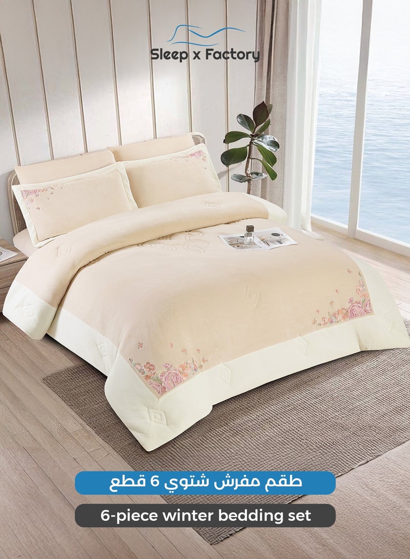 سليب × فاكتوري طقم مفرش شتوي مخمل مزخرف 6 قطع – مقاس كينج - Image 1
