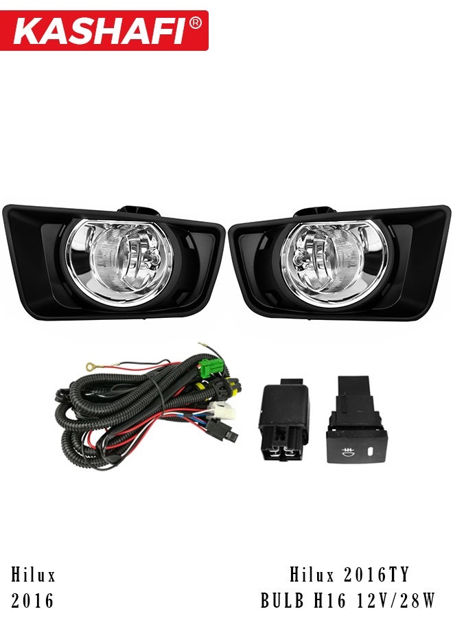 طقم مصابيح ضباب من كاشافي لسيارة تويوتا هايلوكس 2016، طقم مصابيح ضباب أمامية HX2016TY مع ضفيرة أسلاك ومرحل ومفتاح تشغيل، مصابيح هالوجين H16 بقدرة 12 فولت و28 واط، تصميم مطابق للمواصفات الأصلية، مقاومة للماء بمعيار IP67، عدسات شفافة. - Image 1