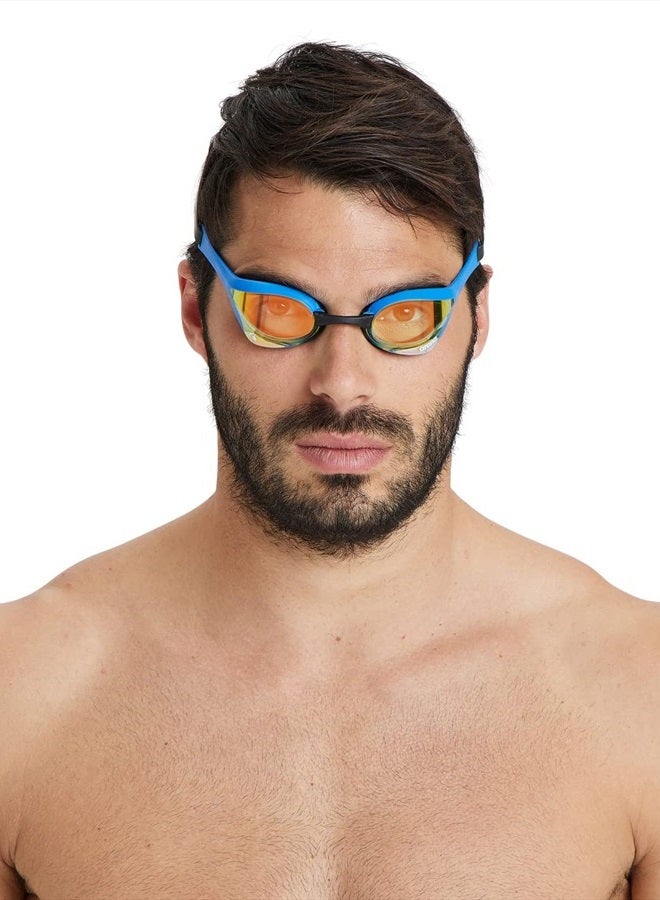 arena Unisex Cobra Ultra Swipe Racing Swim Goggles For Men And Women Swipe Anti-Fog Technology Polycarbonate Mirror Lens, Yellow Copper/Blue - Image 4