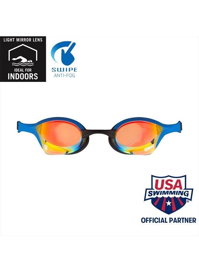 arena Unisex Cobra Ultra Swipe Racing Swim Goggles For Men And Women Swipe Anti-Fog Technology Polycarbonate Mirror Lens, Yellow Copper/Blue - Image 3