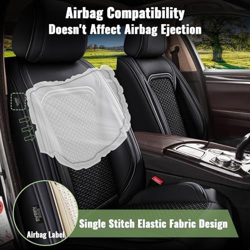 IKABEVEM Car Seat Covers Full Set for Kia Sportage 2009-2025 2026, Breathable Cooling Ice Silk Leather Car Seat Covers, 5 Seats Vehicle Seat Protector Seat Cushion Auto Accessories (Black) - Image 4