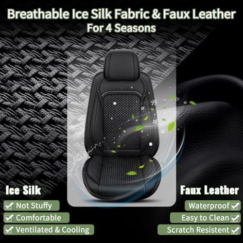 IKABEVEM Car Seat Covers Full Set for Kia Sportage 2009-2025 2026, Breathable Cooling Ice Silk Leather Car Seat Covers, 5 Seats Vehicle Seat Protector Seat Cushion Auto Accessories (Black) - Image 2