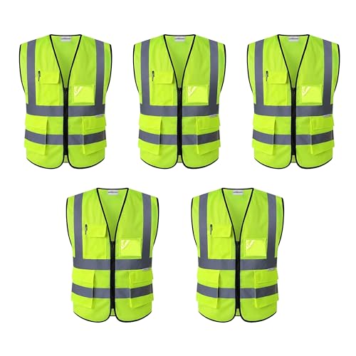 uniformer Premium Safety Jacket for Men and Women | Reflective High Visibility | Ideal Unisex Safety Jacket for Civil Engineer | Used in Airport, Construction, Traffic (Yellow_Pack of 5_Size L to XL) - Image 1