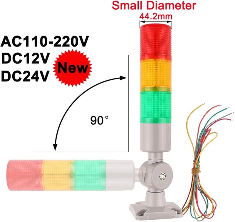 ضوء إشارة LED صناعي 3 طبقات بدون صوت 45 مم مصباح إنذار بجهد DC24V AC110 220V - Image 5