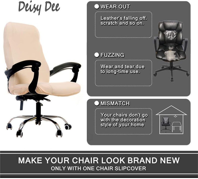Deisy Dee Computer Office Chair Covers for Stretch Universal Rotating Chair Desk Chairs ONLY Chair Covers (Beige, Medium) - Image 2