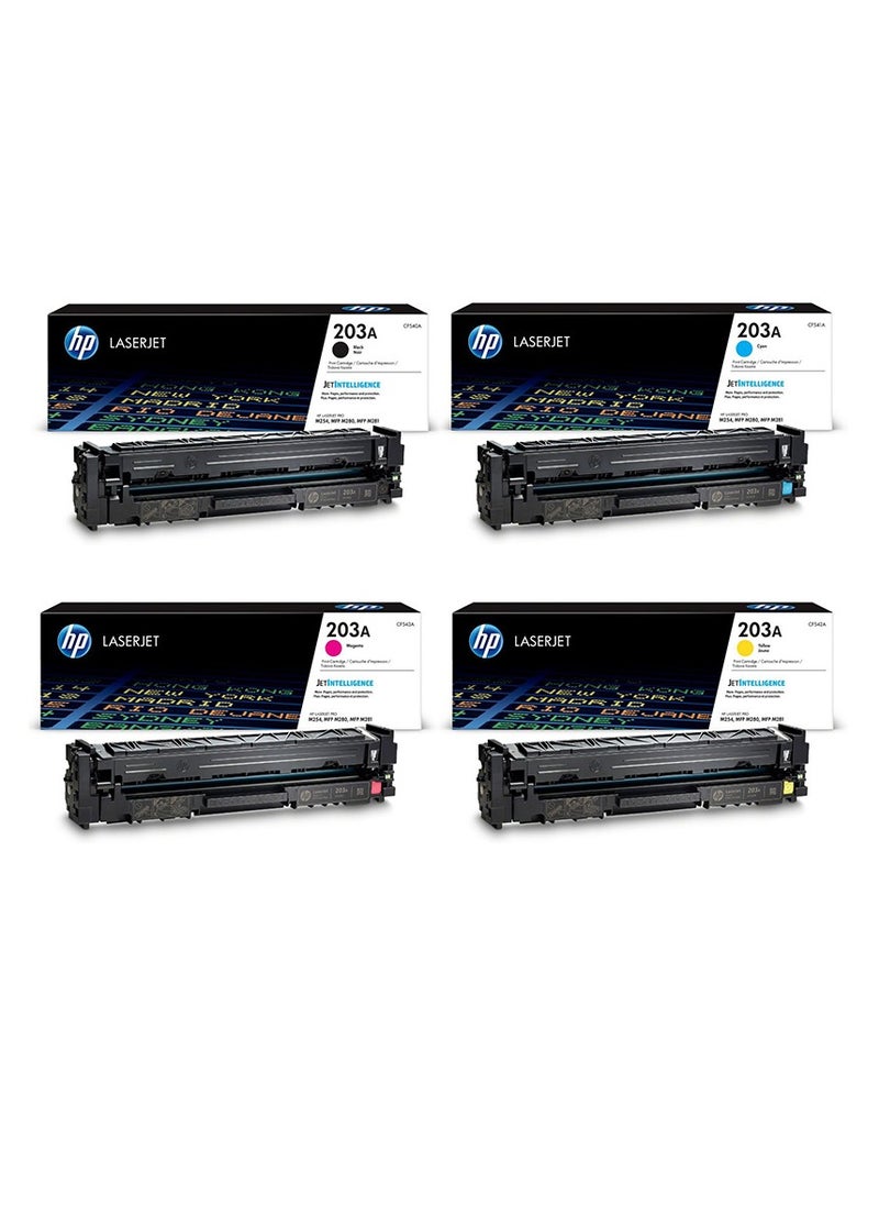 HP Toner - HP 203A Toner Cartridge Set - Black, Cyan, Yellow, and Magenta CF540A/CF541A/CF542A/CF543A Compatible with HP Laserjet Pro M254dw, M254nw, M280nw, M281fdn, M281fdw Printers (Multicolor) - Image 1
