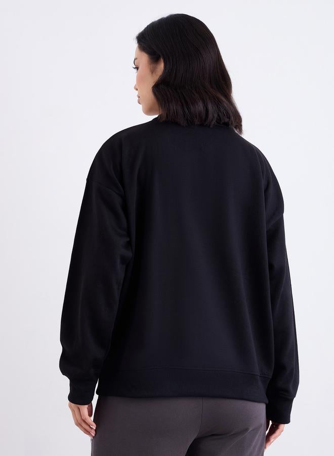 Styli Women Black Oversized Slogan Print Sweatshirt - Image 5