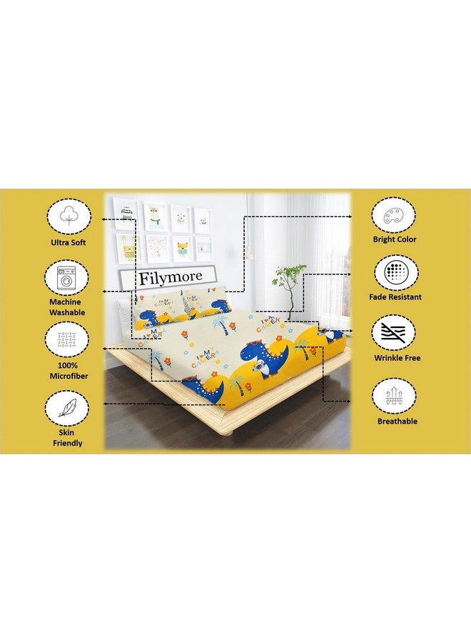 Filymore Danasour Double Bedsheet Made with Microfiber 240 TC Wrinkle Free Soft Hypoallergenic | Cartoon Bedcover Queen Size for Kids (90x90 Inches)(Cream) - Image 2