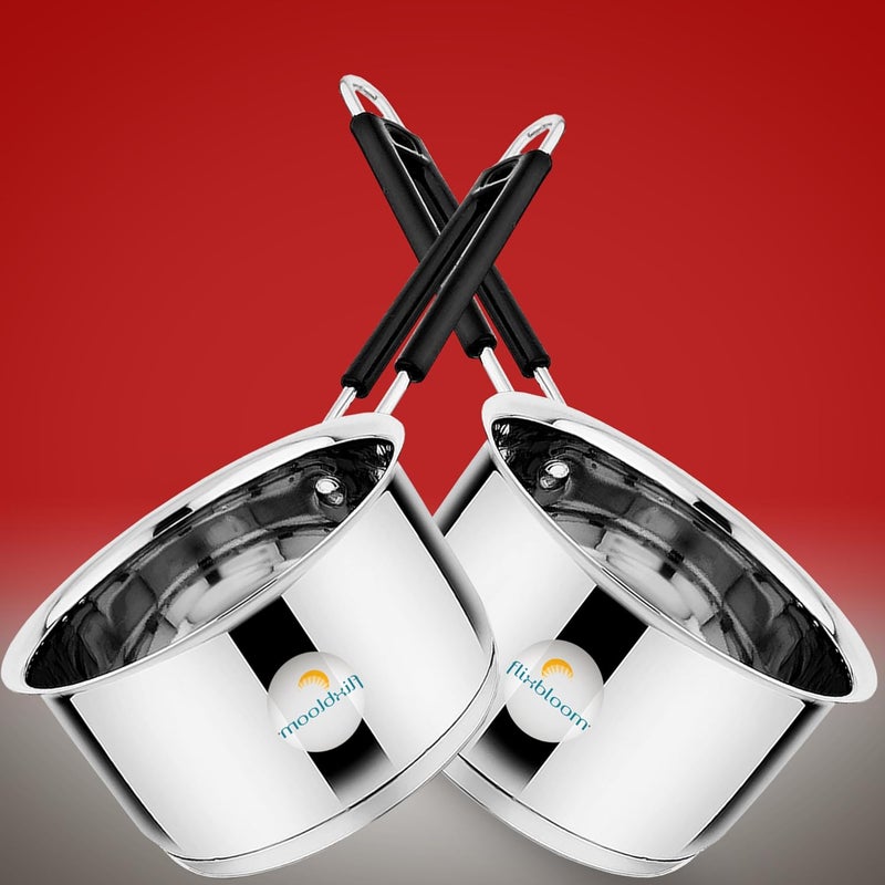 Flixbloom Mega Family Combo Pack 2 Litre 3 Litre Stainless Steel TriplyBottom Induction LPG Friendly Kitchen Cookware Sets TPanChaidanMilk PanSauce Pot Sauce Pan 2 Litre 3 Litre Saucepan - Image 1