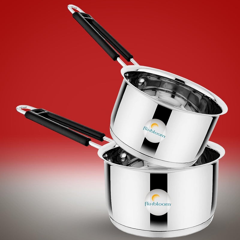 Flixbloom Mega Family Combo Pack 2 Litre 3 Litre Stainless Steel TriplyBottom Induction LPG Friendly Kitchen Cookware Sets TPanChaidanMilk PanSauce Pot Sauce Pan 2 Litre 3 Litre Saucepan - Image 2