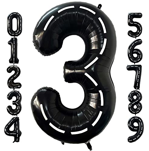 Lovoir 40 Inch Race Car Black Number 3 Balloon Large Size Jumbo Digit Foil Mylar Racetrack Helium Balloons for Boys 3th Racing Car Monster Truck Theme Birthday Party Anniversary Celebration Decoration - Image 1