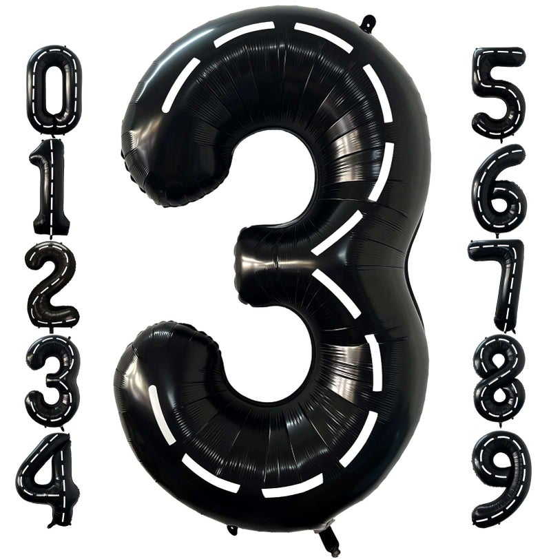 Lovoir 40 Inch Race Car Black Number 3 Balloon Large Size Jumbo Digit Foil Mylar Racetrack Helium Balloons for Boys 3th Racing Car Monster Truck Theme Birthday Party Anniversary Celebration Decoration - Image 3