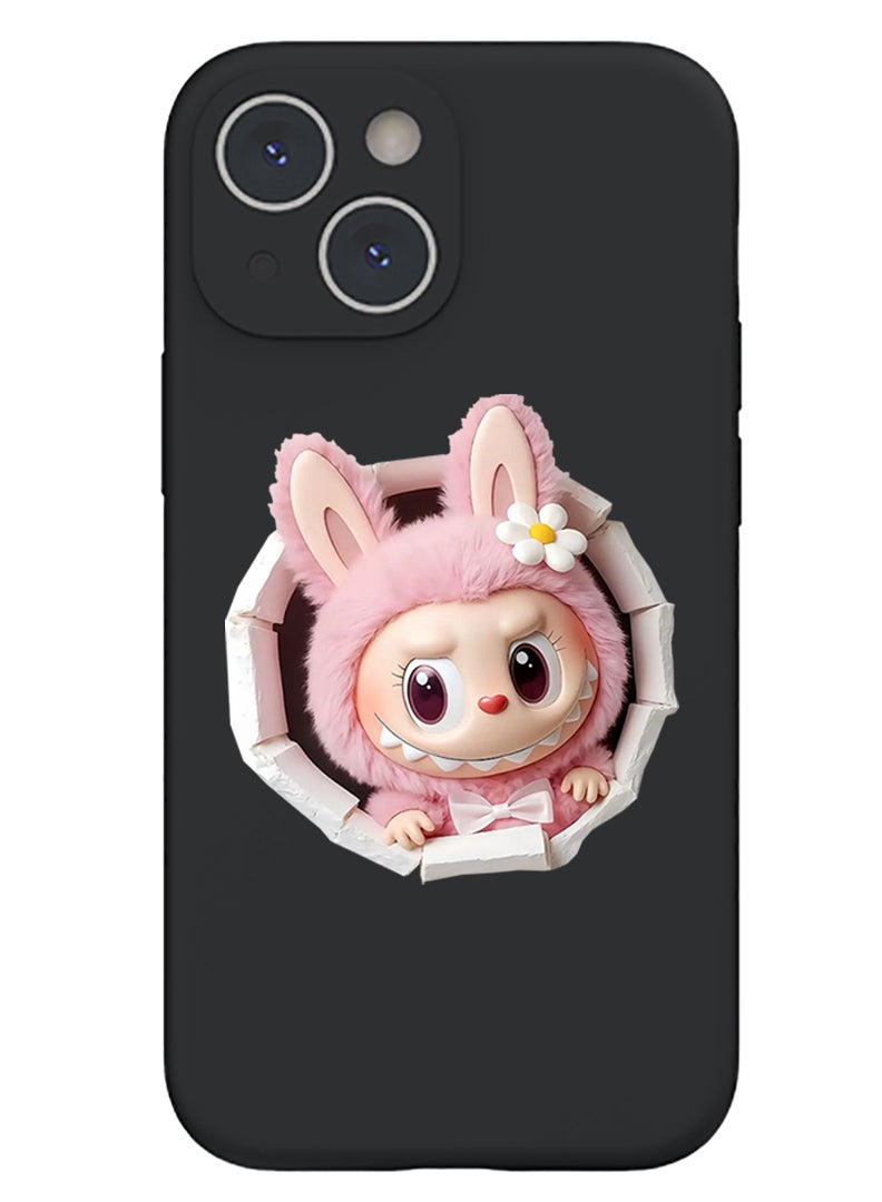 ثيودور غطاء حماية نحيف من السيليكون السائل مع حماية كاملة للجسم مضاد للخدش والصدمات لهاتف Apple iPhone 15 Plus (أسود) Labubu (9) - Image 1