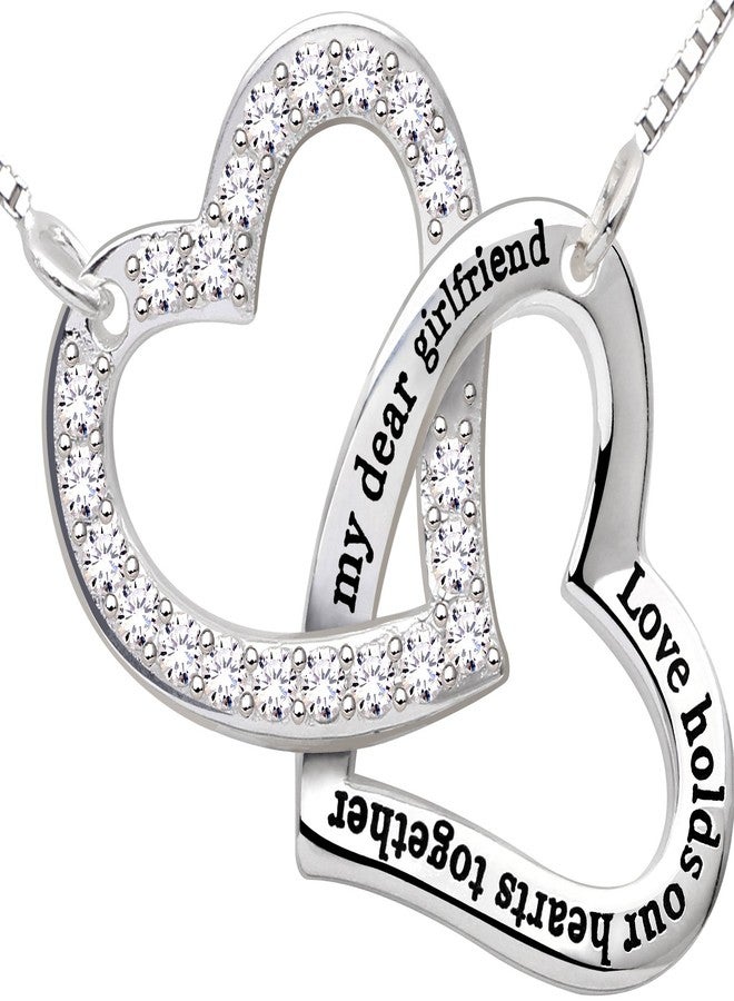 ALOV Sterling Silver "my dear girlfriend love holds our hearts together Love Heart Cubic Zirconia Pendant Necklace - Image 2