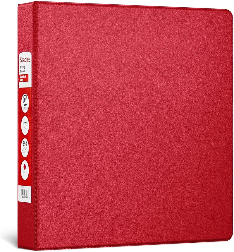 Staples 976155 1-1/2-Inch Standard Binder with D-Rings Red or Burgundy - Image 1