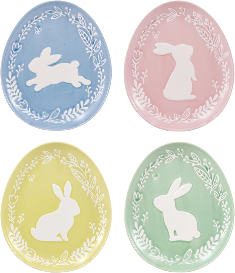 Bico Pastel Color Bunny Stoneware Salad Plates Set Microwave  Dishwasher Safe for Easter Spring - Image 1