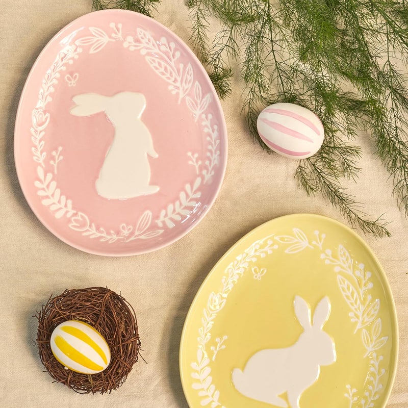 Bico Pastel Color Bunny Stoneware Salad Plates Set Microwave  Dishwasher Safe for Easter Spring - Image 4